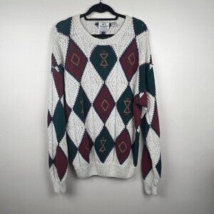 Vintage Van Heusen 417 Men's Multicolored Geometric Hand Knit Sweater Size XL